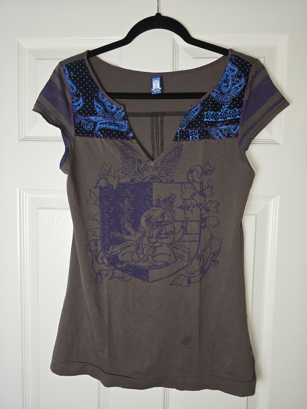 Free People Short Sleeve Ganesha Top Paisley Boho Size Large